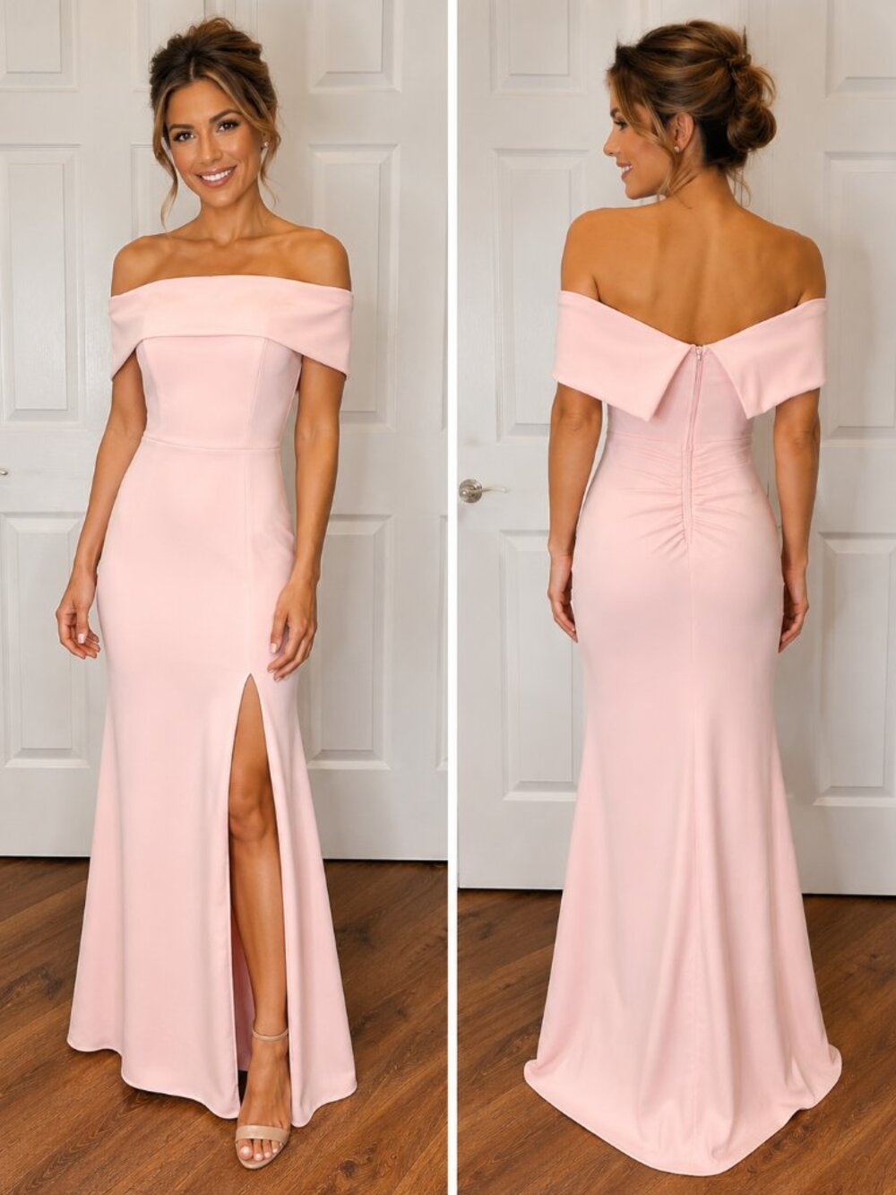 Windsor | Blush Pink Off-the-Shoulder Evening Gown | Size 2 | B-1839